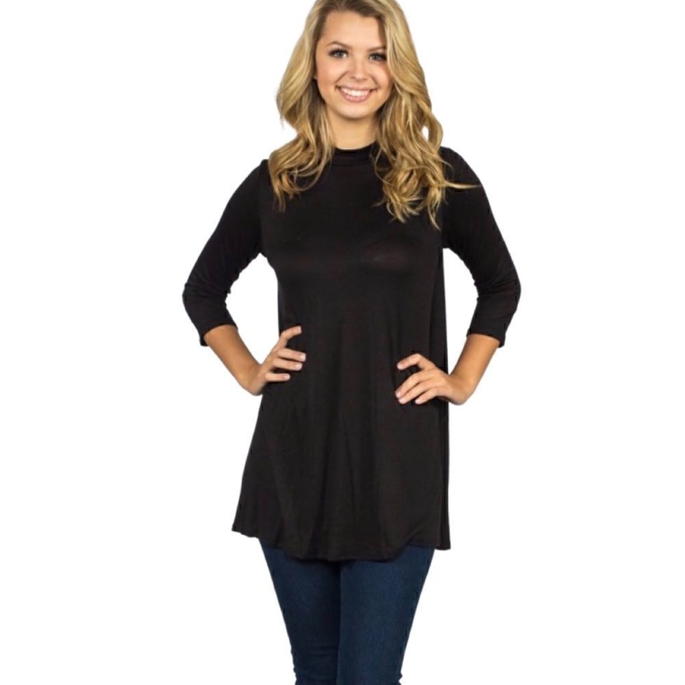 Black Bead Black 3/4 Sleeve Dress/Tunic Sz L